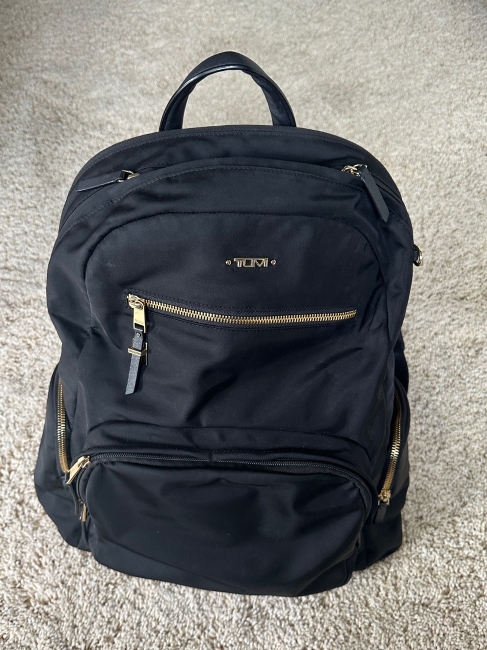 Tumi voyager Black Nylon Backpack with Gold-Tone Hardware. Fits 10” laptop